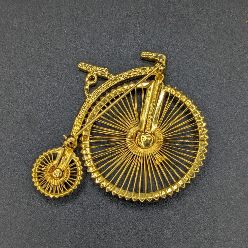 Vintage Gold Toned Lapel Pin Big Wheel Bike Bicycle Grandma Granny Core Brooch